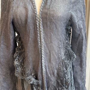 Simply Couture blue boho lace ruffled  Textured Knit cardigan